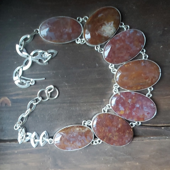 New Oversized Seam Agate 925 Silver Statement Necklace. - Picture 5 of 13